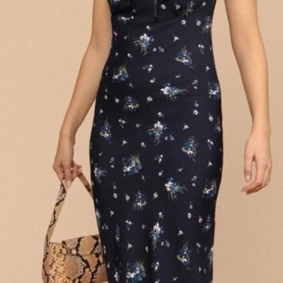 NWOT ROUJE Paris Daria Dress Navy baby blue dainty floral pattern size 38 - Picture 6 of 8